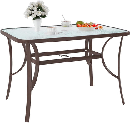 Soges 47 Inch Outdoor Tempered Glass Table Patio Table, Patio Coffee Table, Outdoor Dining Table for Garden, Balcony, Backyard, Poolside, Lawn, Bistro Table with Umbrella Hole, Black
