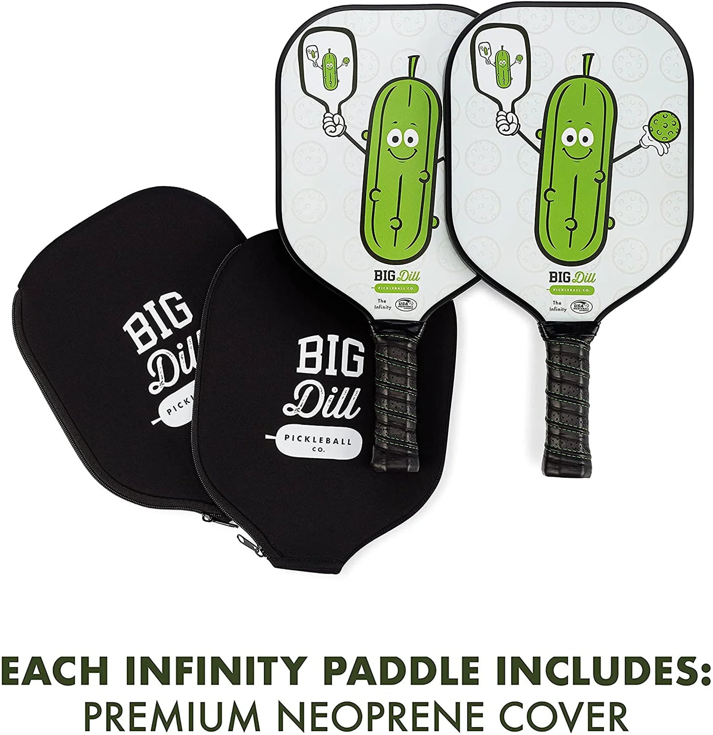 Big Dill Pickleball Co. Infinity Fiberglass Pickleball Paddles Set of 2 Paddles with Covers, 2 Pickleballs & Bag — Top-Rated Pickleball Set