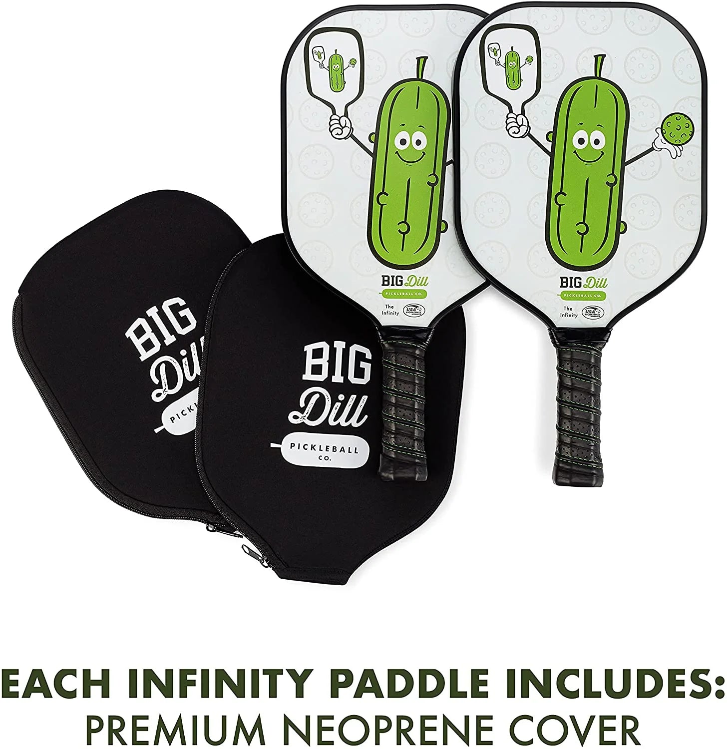 Big Dill Pickleball Co. Infinity Fiberglass Pickleball Paddles Set of 2 Paddles with Covers, 2 Pickleballs & Bag — Top-Rated Pickleball Set
