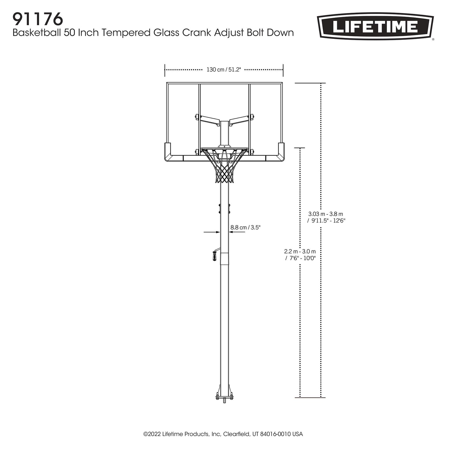Lifetime Adjustable Height 50" x 33" Tempered Glass Basketball System