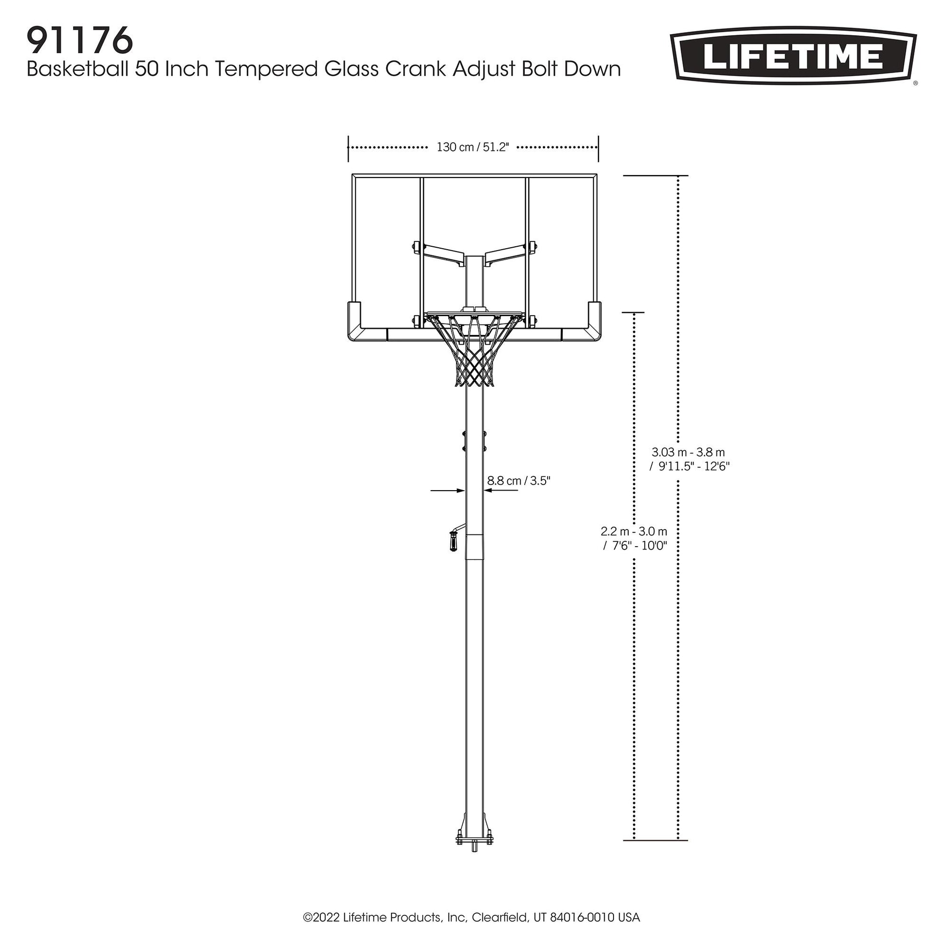 Lifetime Adjustable Height 50" x 33" Tempered Glass Basketball System