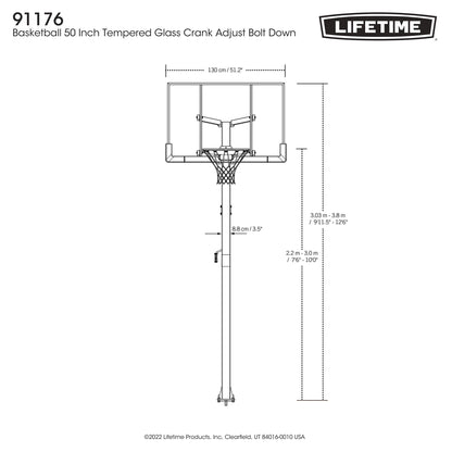 Lifetime Adjustable Height 50" x 33" Tempered Glass Basketball System
