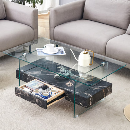 Coffee Tables Contemporary Minimalist Double Layer Tempered Glass Coffee Table - 27.5" Top and 23.6" Bottom.Reinforced Glass Tabletop,Stainless Steel Silver Plated Legs.,End Tables