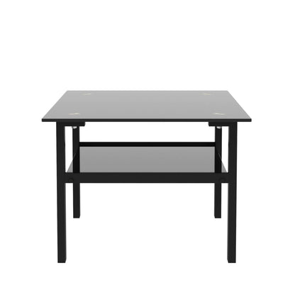 Aukfa Rectangle Tempered Glass Coffee Table Metal Tube Legs End Table for Living Room, Black