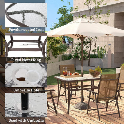 Soges 47 Inch Outdoor Tempered Glass Table Patio Table, Patio Coffee Table, Outdoor Dining Table for Garden, Balcony, Backyard, Poolside, Lawn, Bistro Table with Umbrella Hole, Black