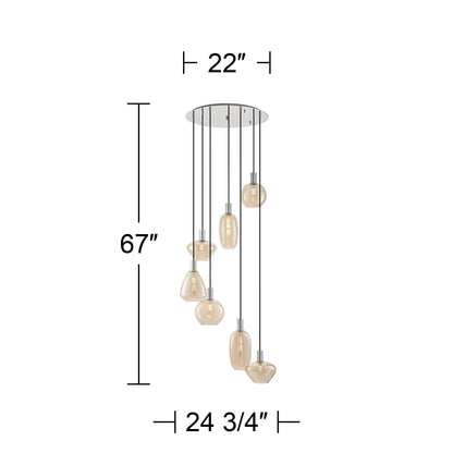 Possini Euro Design Myriad 23 3/4" Modern Pendant Chandelier Ceiling Light Fixture Dining Room Over Table 6-Light Chrome Finish Cognac Glass
