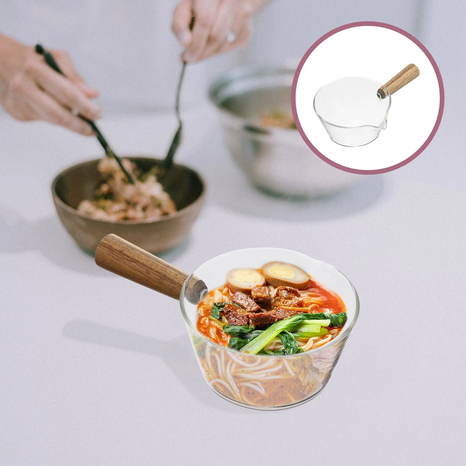 Rosarivae Heat-resistant Glass Pot Multi-function Stockpot Wooden Handle Milk Boiling Pot for Home