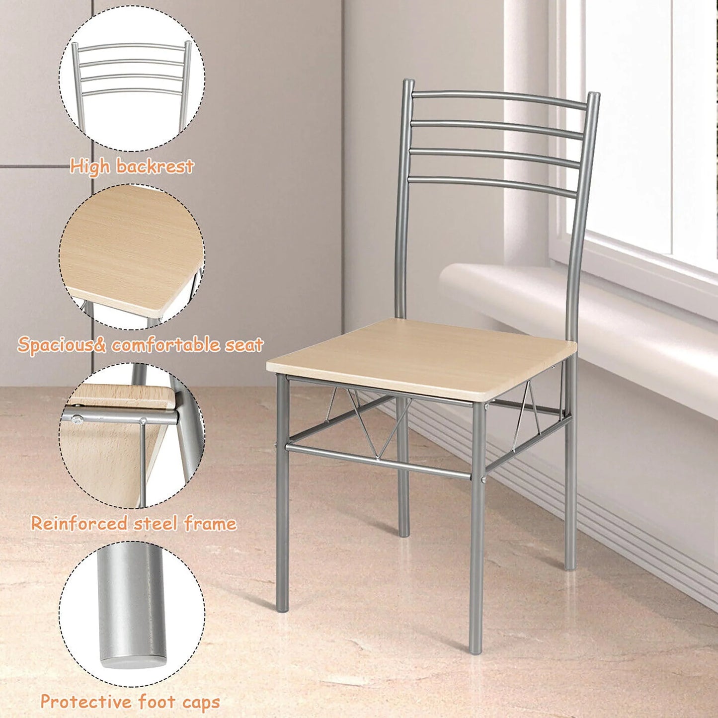 Costway 5 Piece Dining Set Table and 4 Chairs Glass Top Kitchen Breakfast Furniture Brown