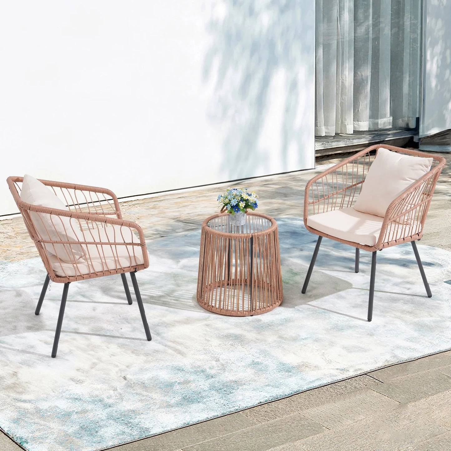 Patio Furniture Set, Betcozy3 Pieces Outdoor Chairs Set with Glass Coffee Table for Garden, Bistro, Porch, Balcony, Backyard