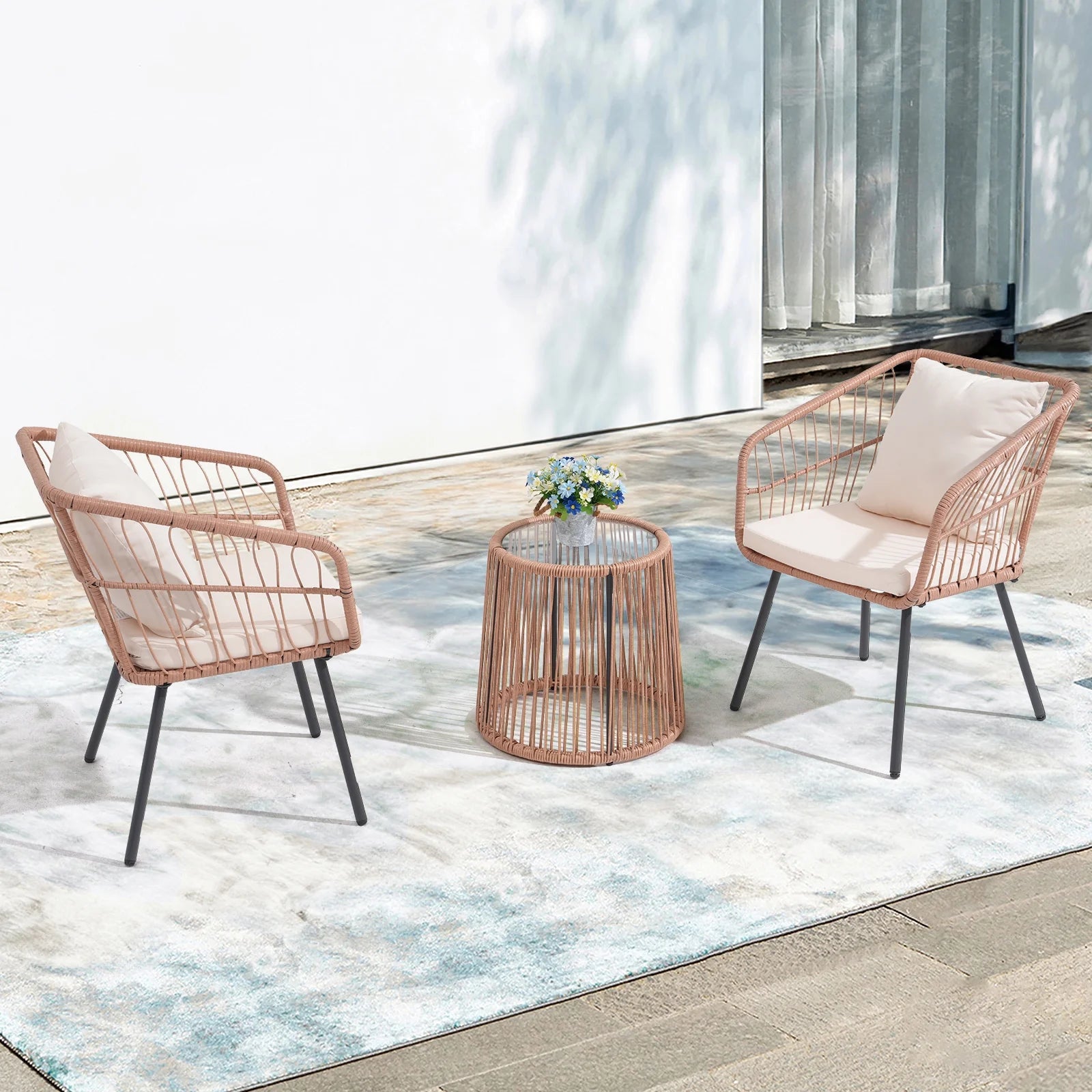 Patio Furniture Set, Betcozy3 Pieces Outdoor Chairs Set with Glass Coffee Table for Garden, Bistro, Porch, Balcony, Backyard