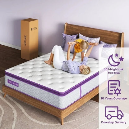 Sersper Queen Mattress, 12 Inch Pillow Top Hybrid Mattress Queen with Fiberglass Free, Gel Memory Foam, Breathable Bed Mattress for Cooler Sleep Supportive & Pressure Relief, Medium Firm
