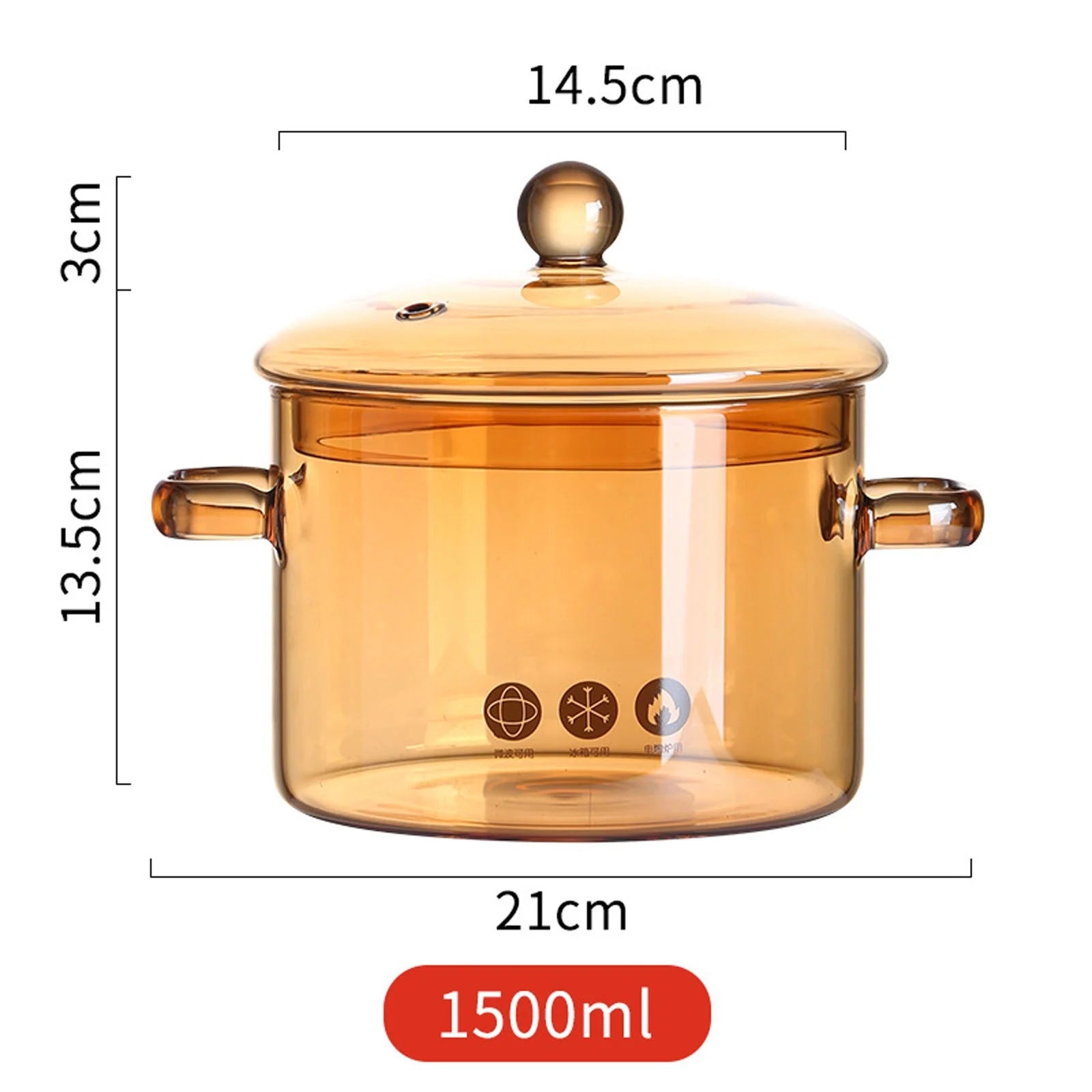Amber Glass Cooking Pot Modern Glass Pot with Lid and Grip Stockpot Saucepans Glass Pot for Soup Vegetables Fruit Salad Instant Noodle [Energy Class A]
