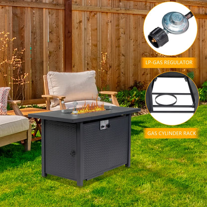43 in Propane Fire Pit Table, 50,000 BTU Auto-Ignition Fire Pit Table, Gas Fire Pits for Outside with Glass Stone and Waterproof Cover, Grey Rattan, CSA Certification for Garden/Patio/Backyard