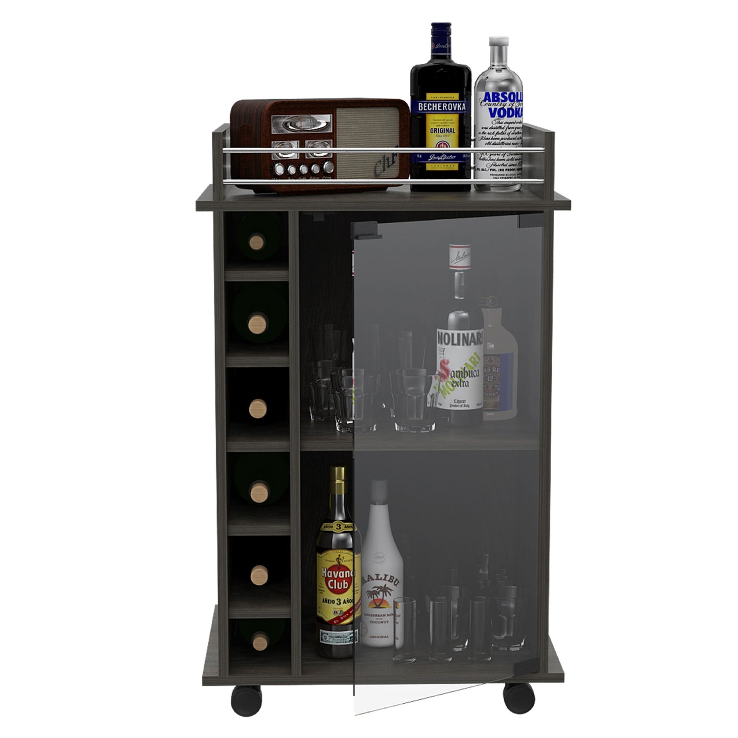 TUHOME Dukat Kitchen Bar Cart with Glass Door, Espresso