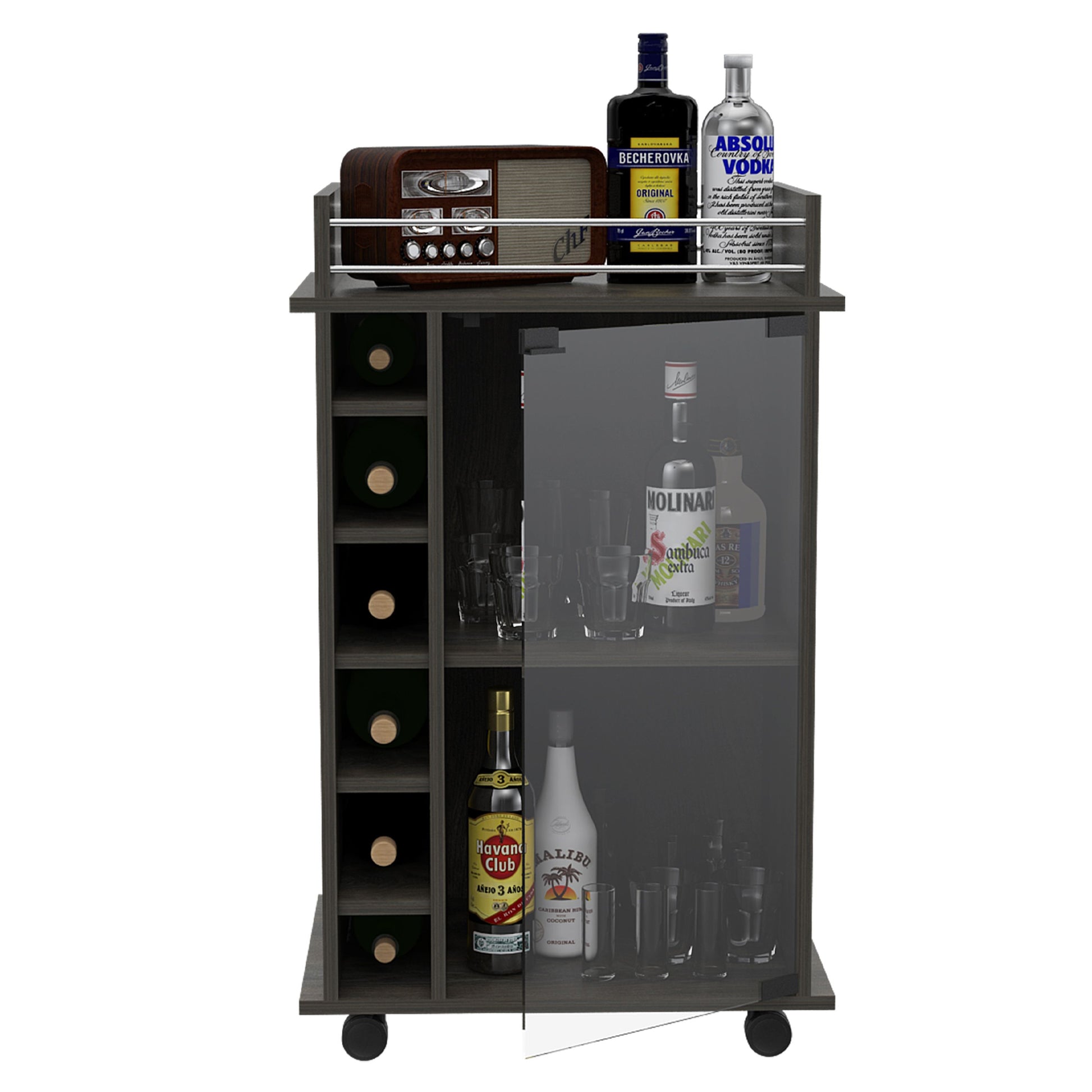 TUHOME Dukat Kitchen Bar Cart with Glass Door, Espresso