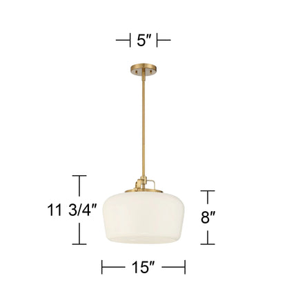 Possini Euro Design Gold Pendant Chandelier 15" Wide Modern Opal White Glass Shade 3-Light Fixture for Dining Room Living House Home Kitchen Island