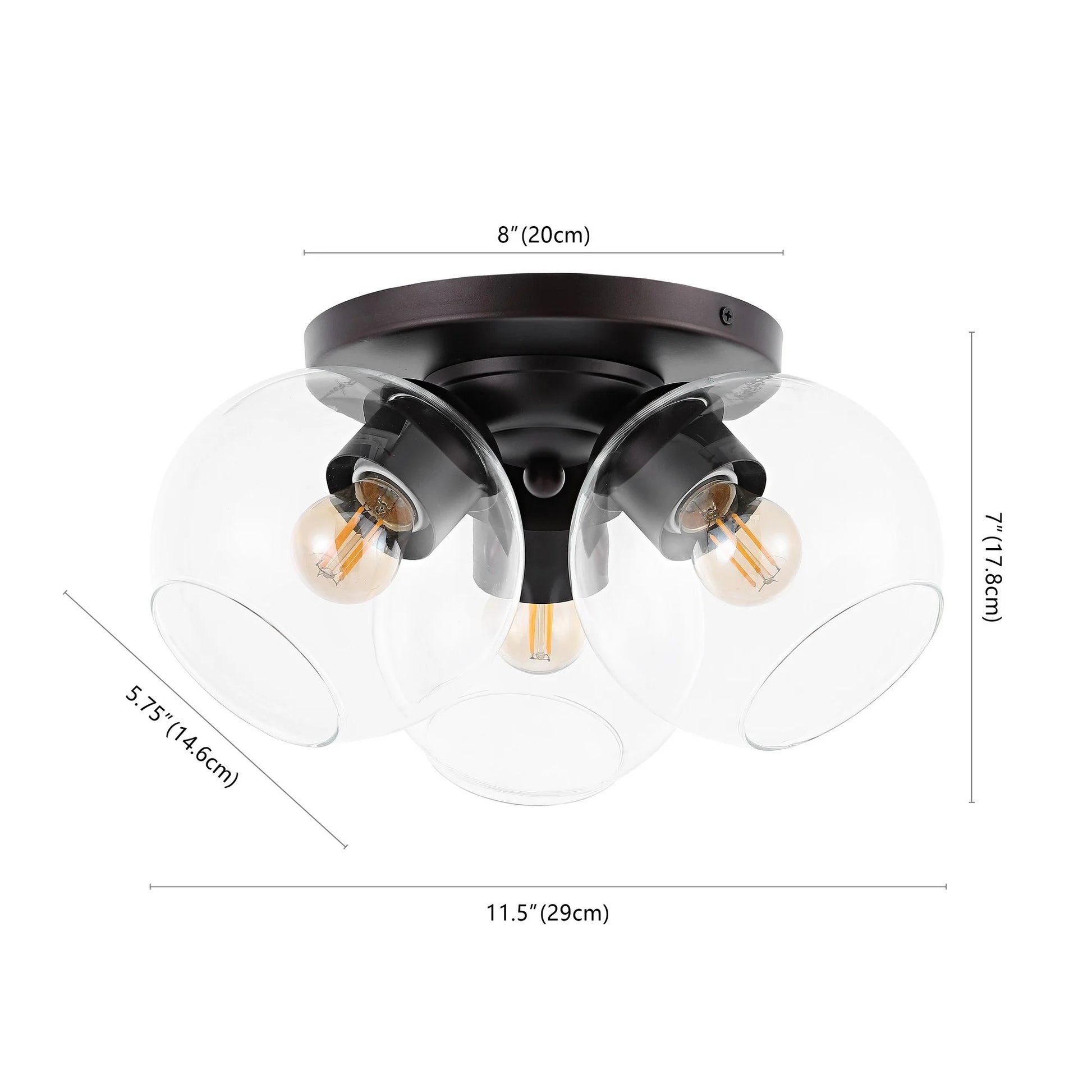 JONATHAN Y Iris 11.5" 3-Light Farmhouse Rustic Iron/Glass LED Semi Flush Mount, Oil Rubbed Bronze/Clear