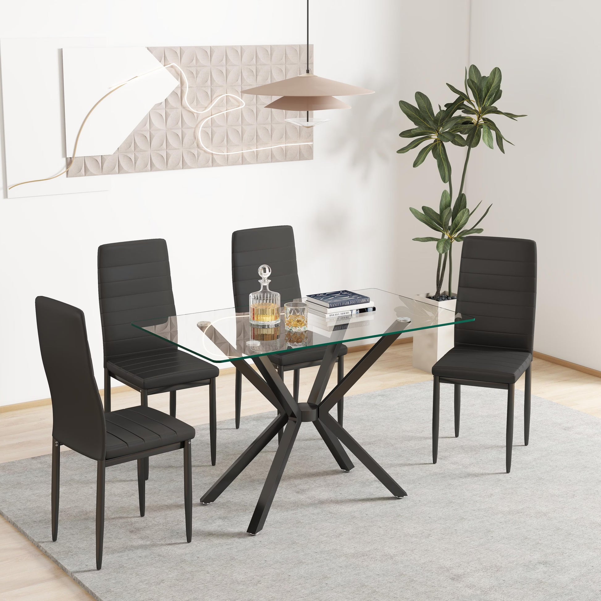 Holaki 47.24'' Rectangular Tempered Glass Dining Table for Dining Room, Living Room, Office