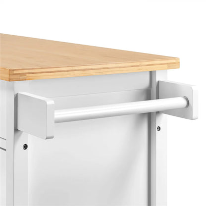 Topeakmart Rolling Kitchen Cart with Bamboo Top & Storage & Tempered Glass Cabinet Door White