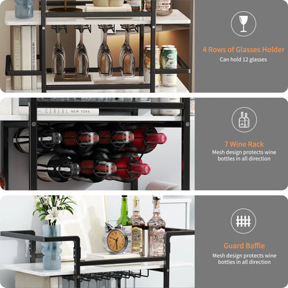 BENOSS 3-Tier Home Bar Cart with Wine Rack and Glass Cup Storage, Mobile Serving Wine Cart on Wheels, Modern Drink Trolley for Coffee Tea Wine, Beverage Bar Table for Home Kitchen Party, Black