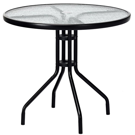 Patiojoy 32" Round Garden Bar Glass Table Patio Umbrella Deck Outdoor Furniture