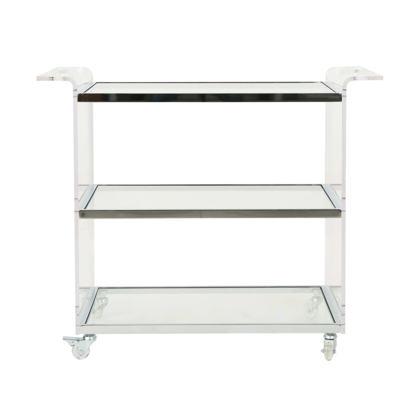 GDF Studio Dax Modern Glam Tempered Glass 3 Tiered Bar Cart, Clear