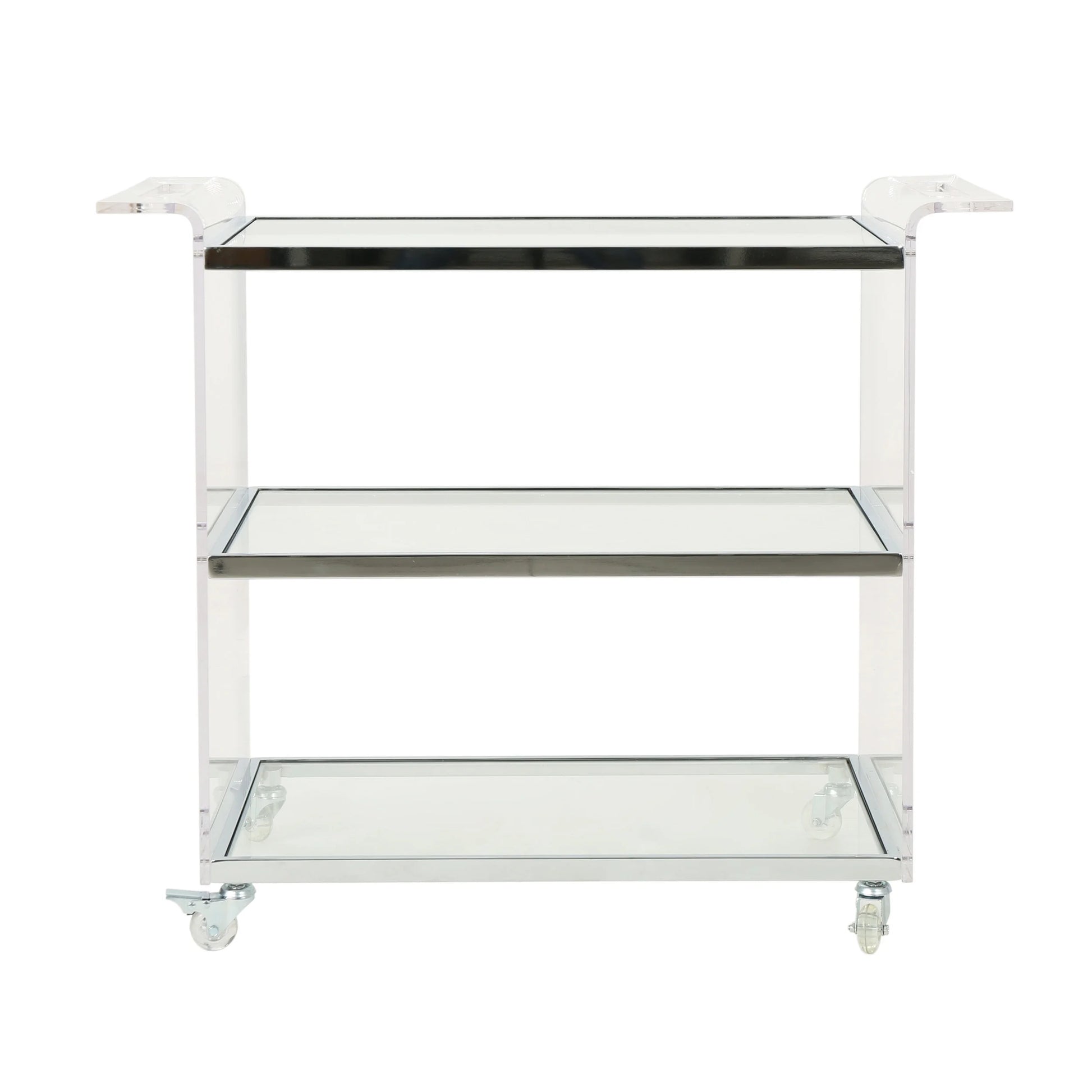 GDF Studio Dax Modern Glam Tempered Glass 3 Tiered Bar Cart, Clear