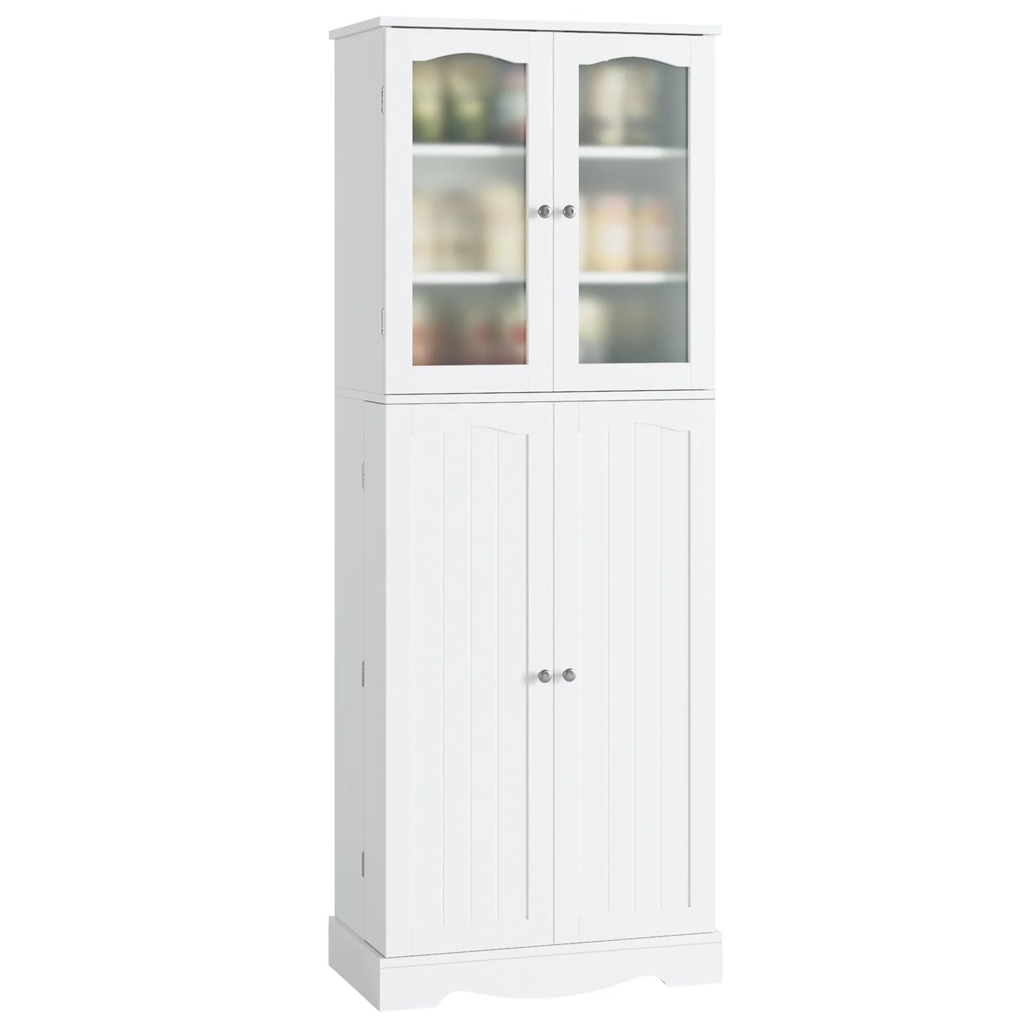 Homfa Kitchen Food Pantry Cabinet, 63.5'' Tall Storage Cabinet with Frosted Glass Doors and Adjustable Shelves, White