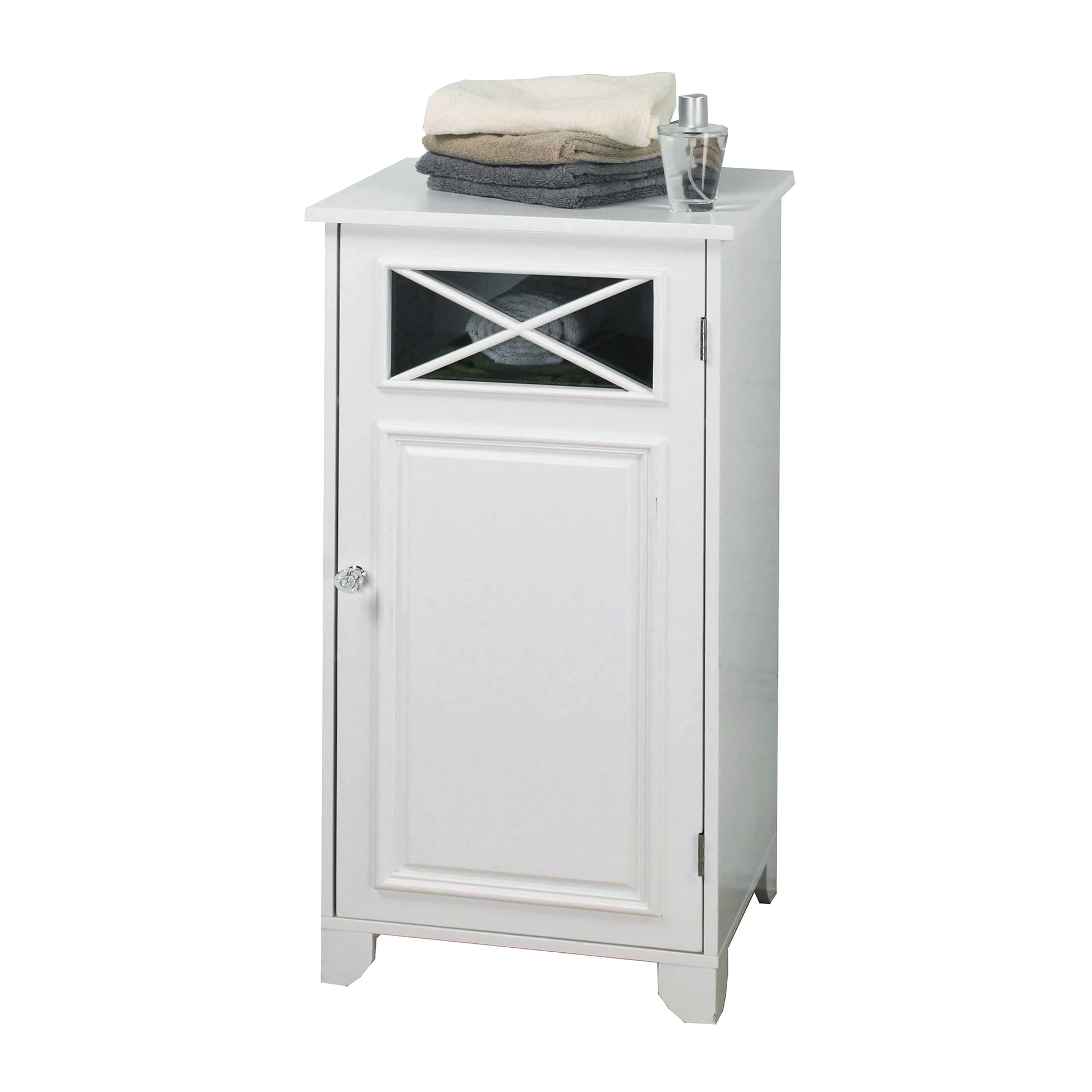 Teamson Home Dawson Freestanding Floor Storage Accent Cabinet with Decorative Glass Panel, White