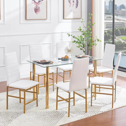 Glass Dining Table with Gold Legs, Retangular Kitchen Table for Home Kitchen (Gold, Length: 51.2")
