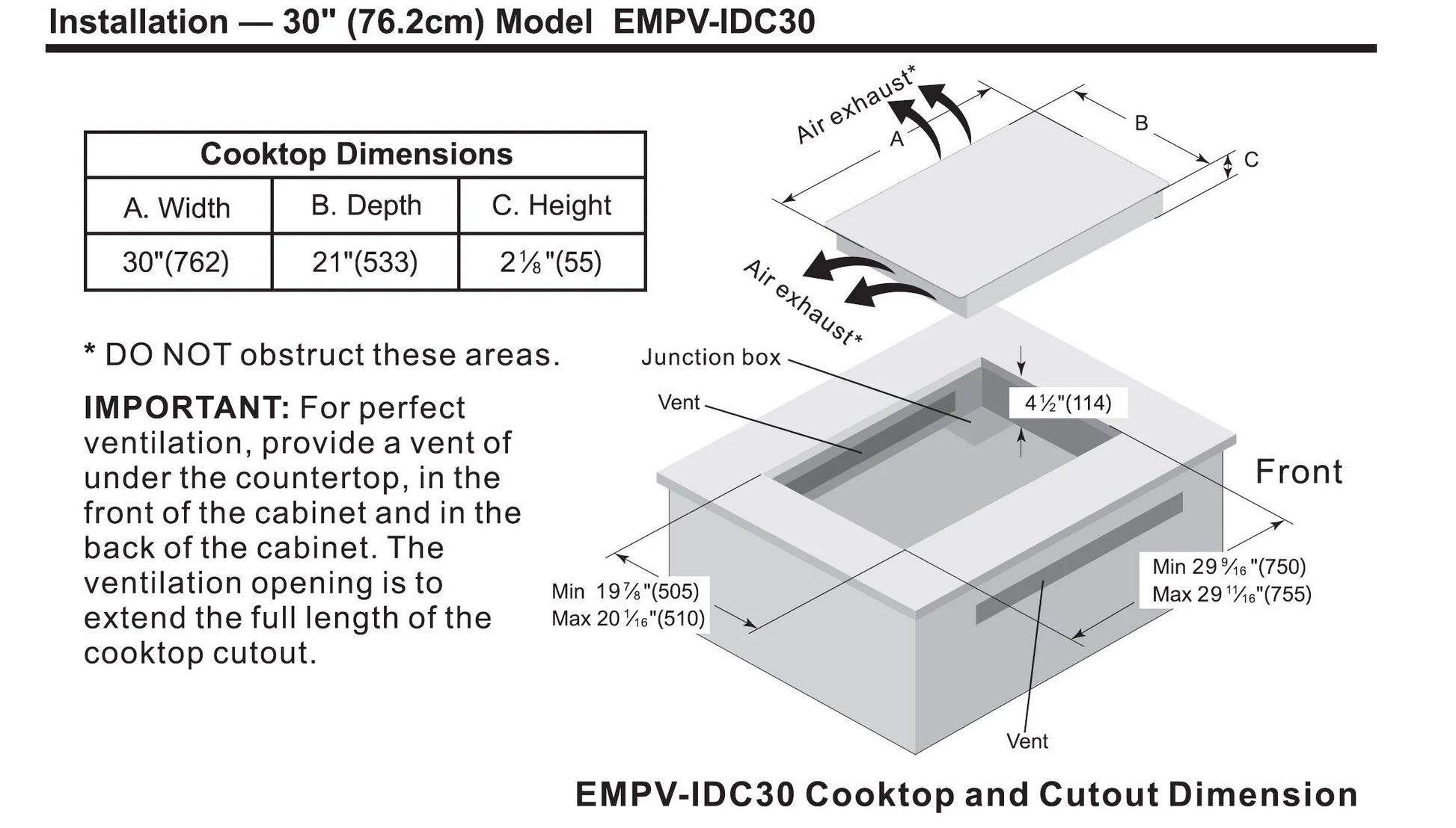 Empava 30° EMPV-IDC30 Induction Cooktop with 4 Booster Burners on Black Vitroceramic Glass