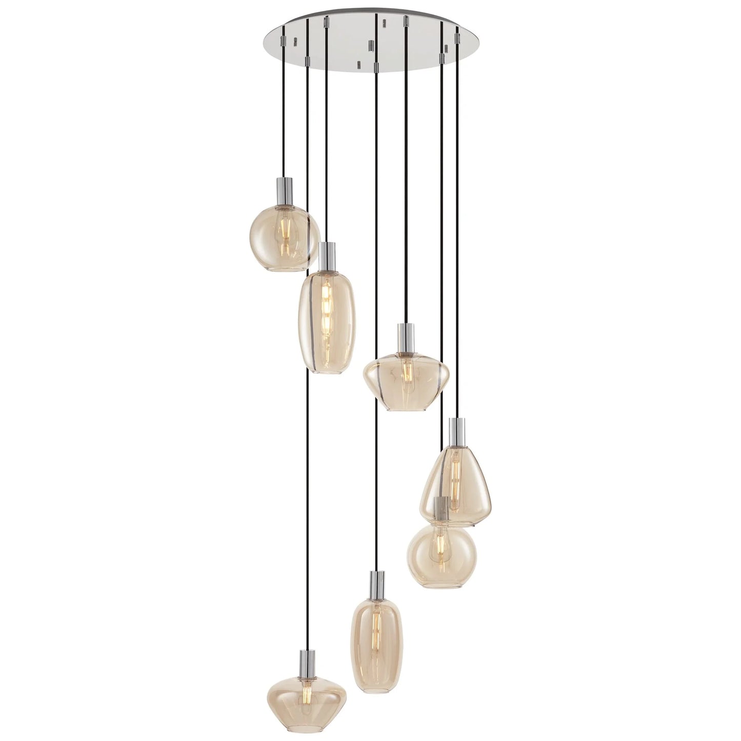 Possini Euro Design Myriad 23 3/4" Modern Pendant Chandelier Ceiling Light Fixture Dining Room Over Table 6-Light Chrome Finish Cognac Glass