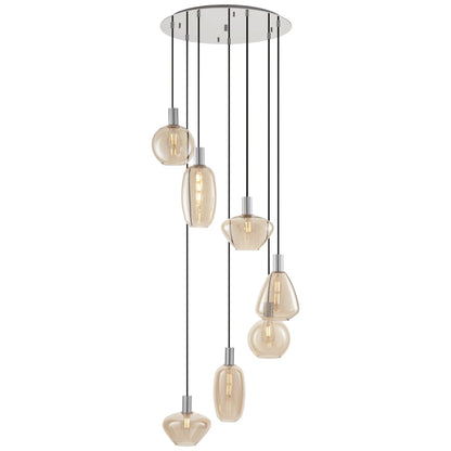 Possini Euro Design Myriad 23 3/4" Modern Pendant Chandelier Ceiling Light Fixture Dining Room Over Table 6-Light Chrome Finish Cognac Glass