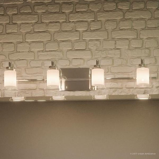 Urban Ambiance Luxury Modern Bathroom Vanity Light, Large Size: 6"H x 29"W, with Posh Style Elements, Polished Chrome Finish and Sand Blasted Inner Glass, Clear Outer Glass, UQL2404