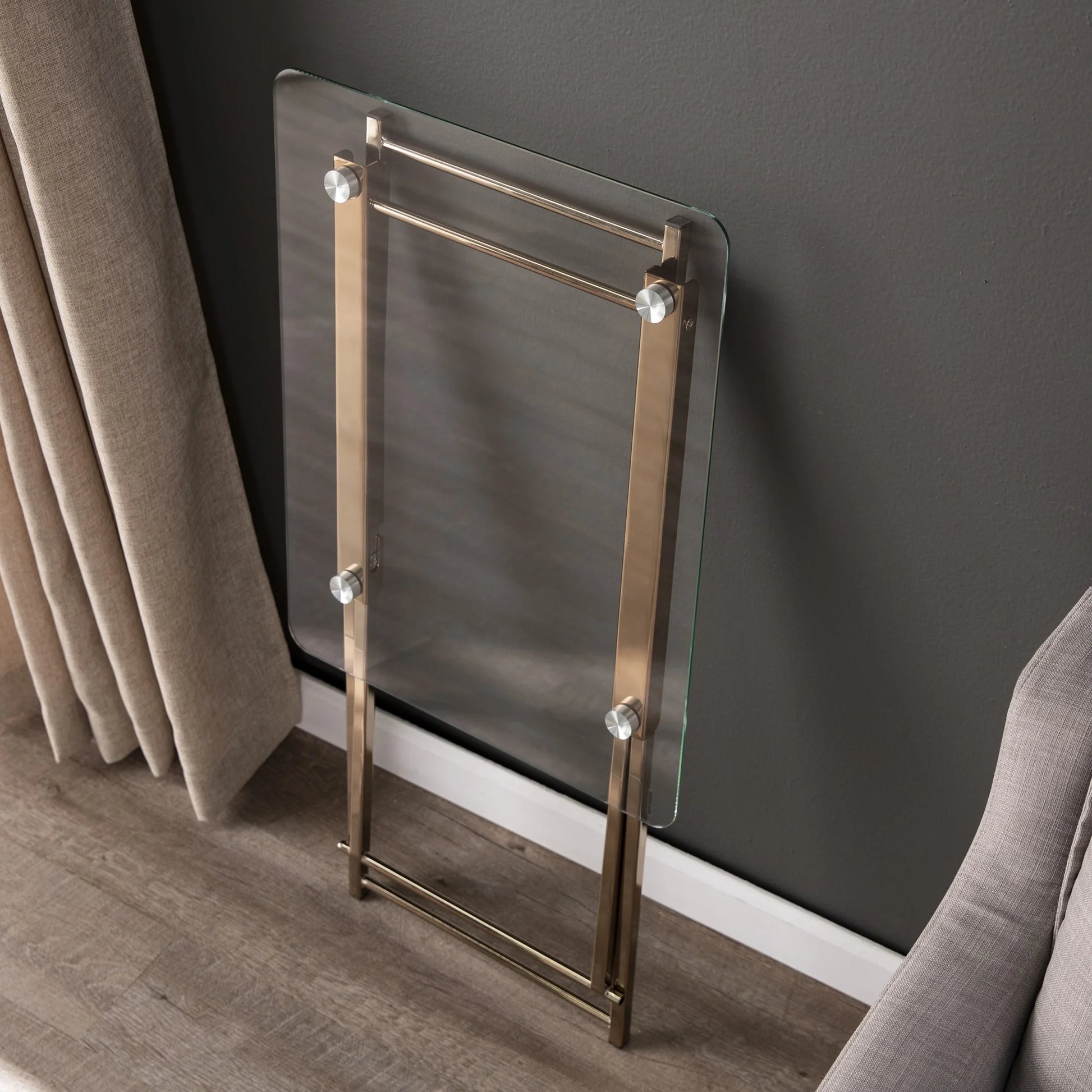 SEI Furniture Meridino Folding Glass Top Tray Table in Champagne Copper