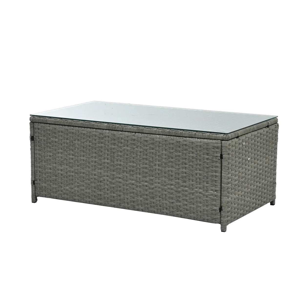 HighSound 5 Pcs PE Rattan Wicker Patio Sofa Set Outdoor Sectional Furniture Set with Tempered Glass Table