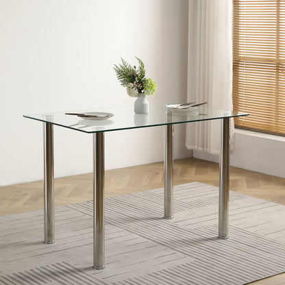 PAPROOS Glass Dining Table, Modern Rectangular Dining Room Table, Kitchen Tempered Glass Dining Table with 4 Square Metal Legs, Heavy Duty Dinette Table for 4, Black