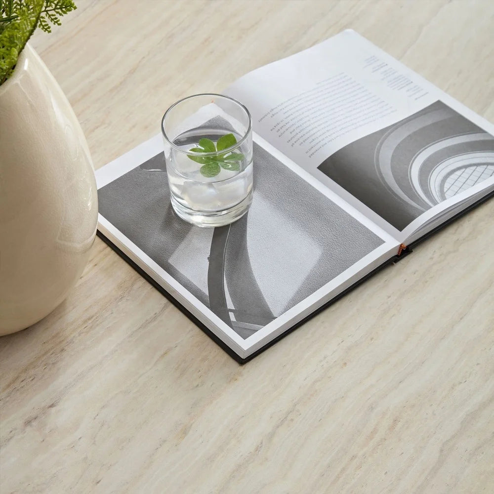 Fiberglass Square Coffee Table for Living Room, Imitation Stone Tabletop, No Assembly