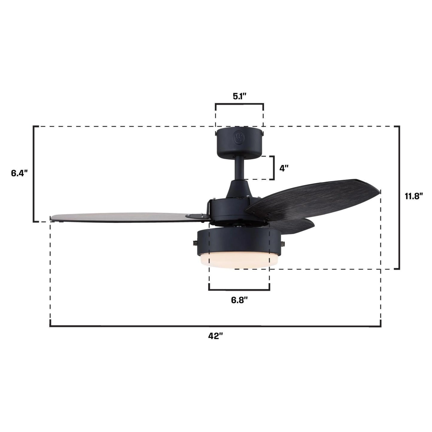 Westinghouse Lighting Alloy 42-Inch Indoor/Outdoor 3-Blade Matte Black Ceiling Fan, LED Light Fixture with Opal Frosted Glass