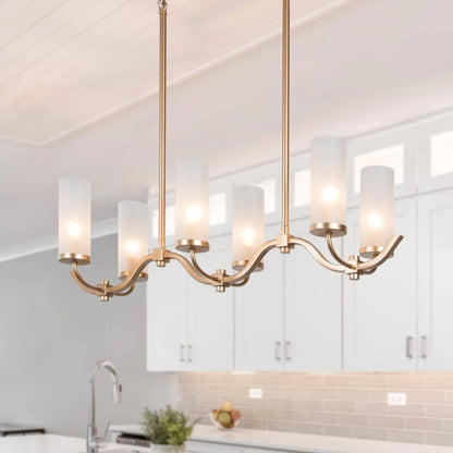 LNC Kayna Mid-Century Modern 6-Light Chandelier Frosted Glass Lights for Kitchen Island Gold L 30" x W 9" x H 17"
