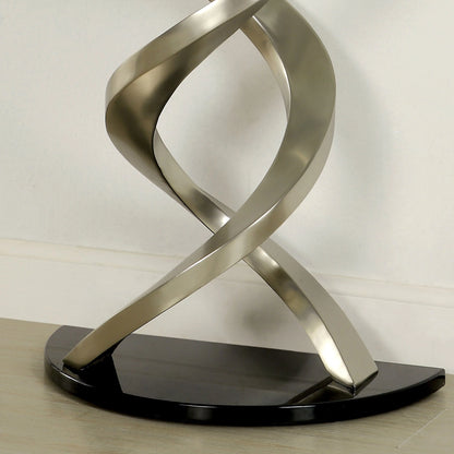 Furniture of America Sele Contemporary Silver 45-inch Glass Top Half-moon Sofa Table by