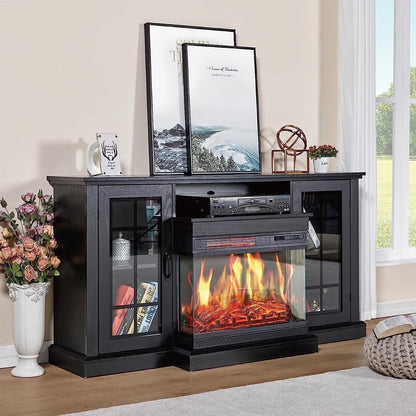 Merluxy 75in 3-Sided Glass Fireplace TV Stand for TVs up to 85", Distressed White