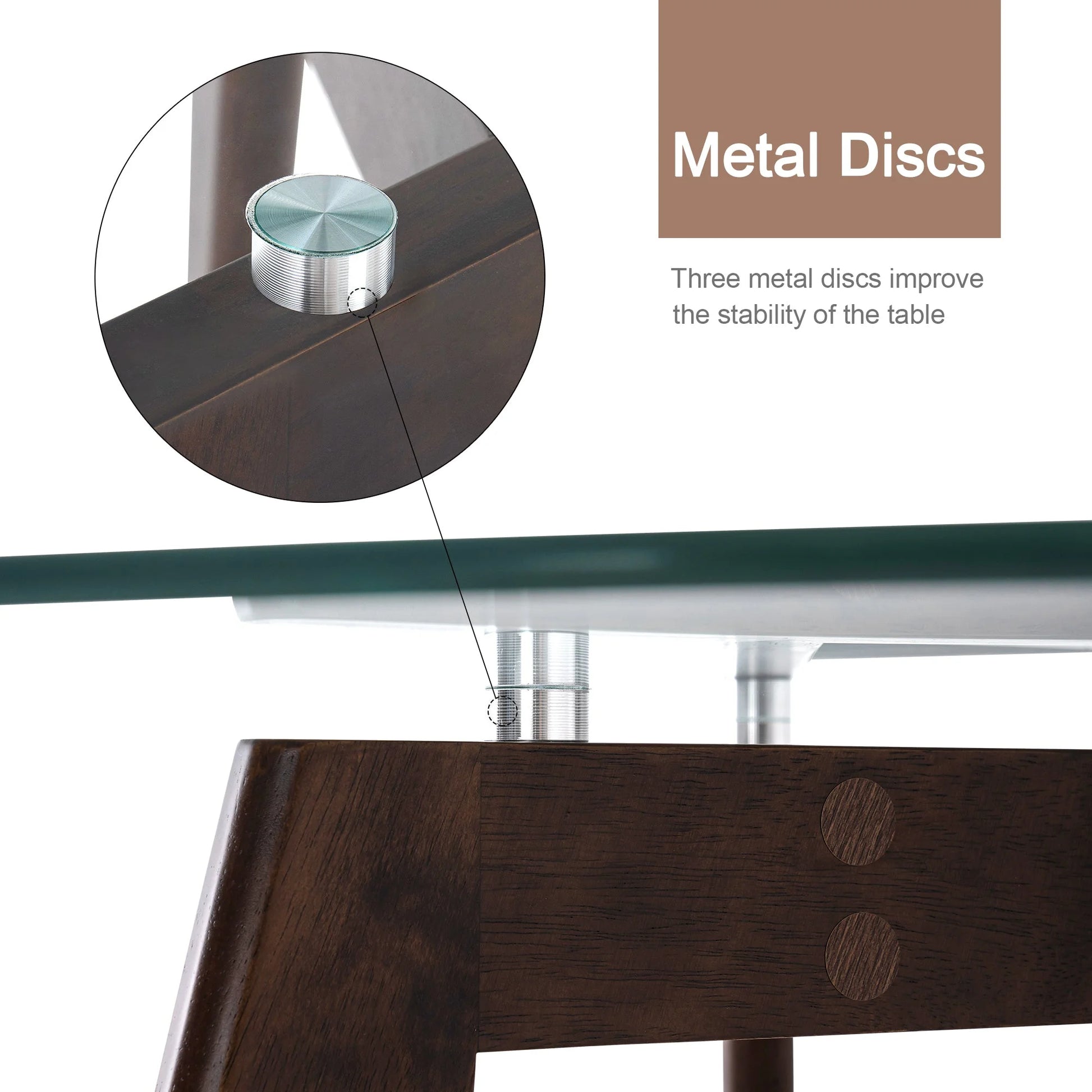 Ivinta Modern Round Glass Home Kitchen Small Dining Table Brown Oak Legs 31.5 inch