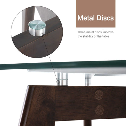Ivinta Modern Round Glass Home Kitchen Small Dining Table Brown Oak Legs 31.5 inch