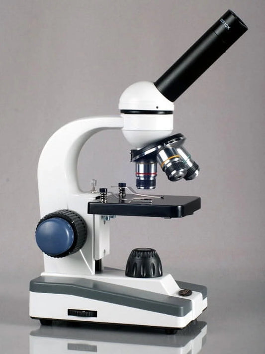 AmScope 40X-1000X Portable Student LED Compound Microscope Kit with Glass Lens & Metal Frame + Slide Kit & Book