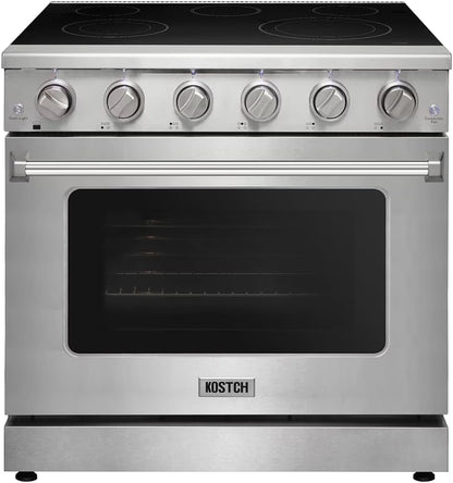 KOSTCH 36 inch Electric Range, 5-Burner Cooktop with 6.0 cu ft Convection Oven, Glass Top, in Stainless Steel