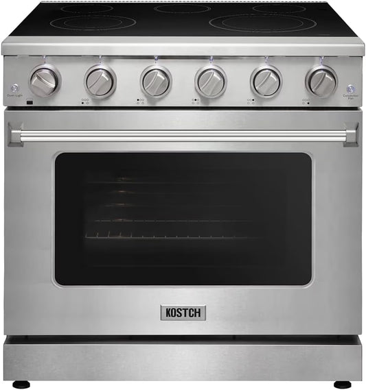 KOSTCH 36 inch Electric Range, 5-Burner Cooktop with 6.0 cu ft Convection Oven, Glass Top, in Stainless Steel
