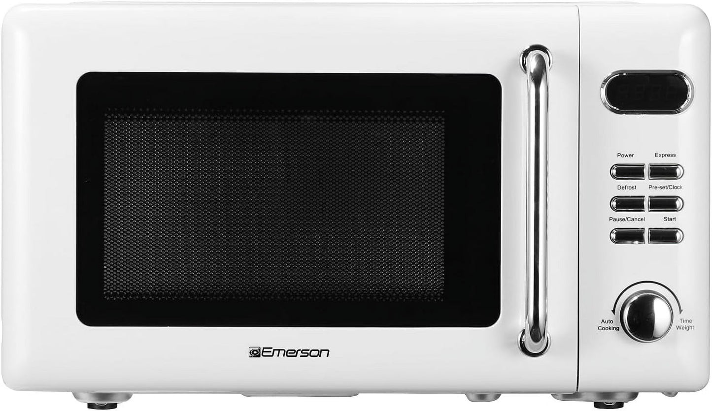 Countertop Microwave Oven with Push Button Control, LED Display, 700W 5 Power Levels, 8 Auto Menus, Glass Turntable and Child Safety Lock, 0.7-inchThunderbird Blue