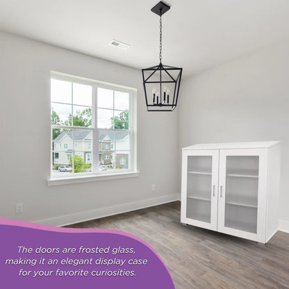 Kings Brand Furniture Wood Curio Accent Cabinet with 2 Frosted Glass Doors, 3 Inner Shelves, White
