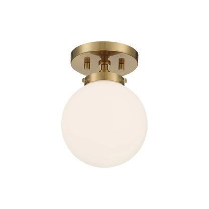 Possini Euro Design Jilly Modern Ceiling Light Semi Flush Mount Fixture 6 3/4" Wide Warm Antique Brass White Glass Globe Shade for Bedroom Living Room